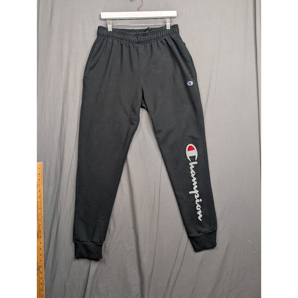 Champion Sweat‎ Pants Black Spell out Joggers Stretch Size Large
